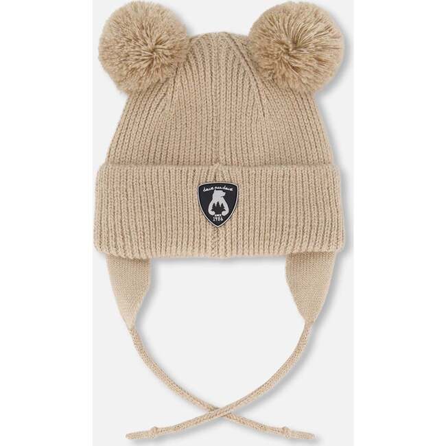Lined Baby Knit Hat with Pompoms, Chanterelle - Winter Hats - 2
