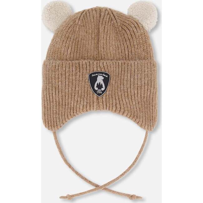 Lined Baby Winter Knit Hat with Ear Flaps, Brown - Winter Hats - 4