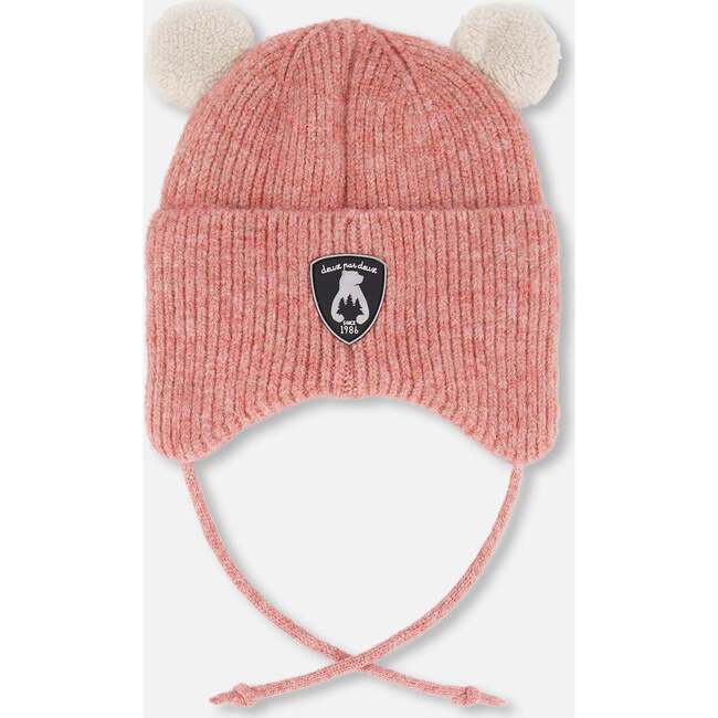 Lined Baby Winter Knit Hat with Ear Flaps, Dusty Pink - Winter Hats - 4