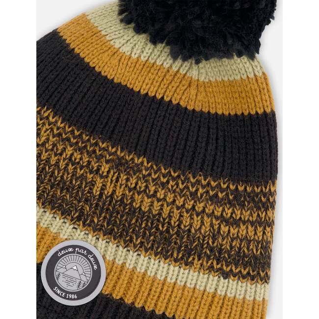 Lined Knit Pompom Hat, Black and Brown - Winter Hats - 4