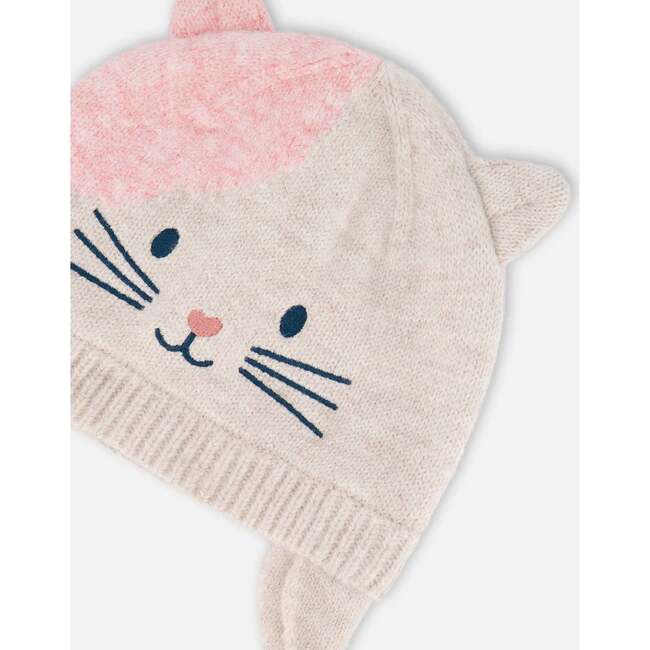 Lined Knit Hat with Ears, Off-White and Pink - Winter Hats - 5
