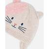 Lined Knit Hat with Ears, Off-White and Pink - Winter Hats - 5
