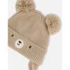 Lined Baby Knit Hat with Pompoms, Chanterelle - Winter Hats - 3