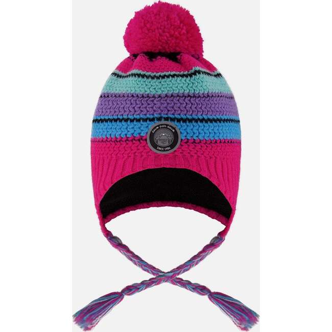 Lined Peruvian Knit Pompom Hat, Pink and Multicolor