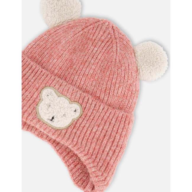 Lined Baby Winter Knit Hat with Ear Flaps, Dusty Pink - Winter Hats - 5