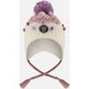 Lined Peruvian Knit Pompom Hat, Off-White and Lilac - Winter Hats - 1 - thumbnail
