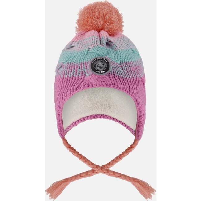 Lined Peruvian Knit Pompom Hat, Pink, Orange and Turquoise