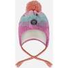 Lined Peruvian Knit Pompom Hat, Pink, Orange and Turquoise - Winter Hats - 1 - thumbnail