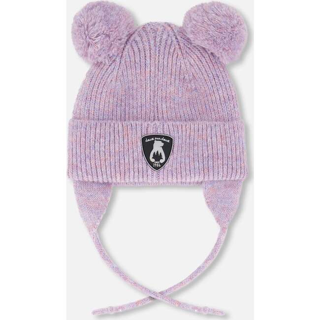Lined Baby Knit Hat with Pompoms, Purple Gray - Winter Hats - 3