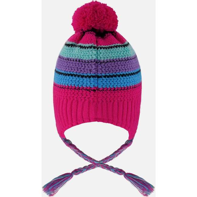 Lined Peruvian Knit Pompom Hat, Pink and Multicolor - Winter Hats - 2