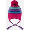 Lined Peruvian Knit Pompom Hat, Pink and Multicolor - Winter Hats - 2