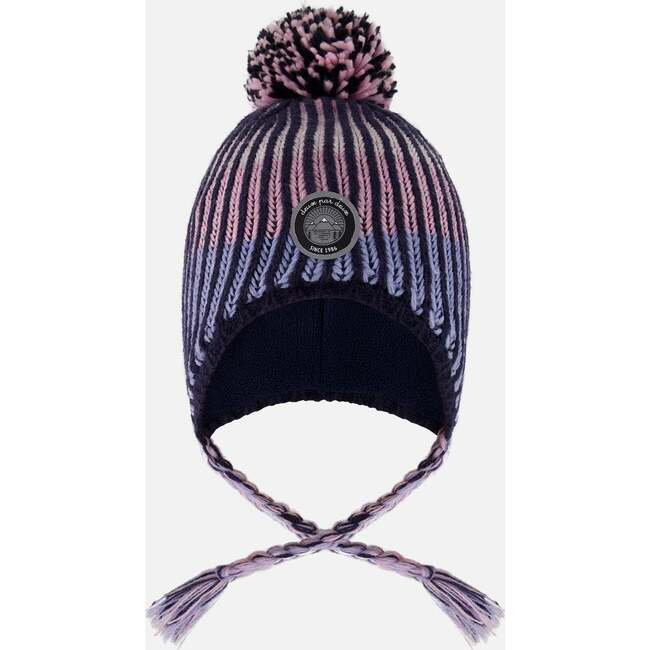 Lined Peruvian Knit Pompom Hat, Black and Purple