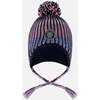 Lined Peruvian Knit Pompom Hat, Black and Purple - Winter Hats - 1 - thumbnail