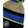 Lined Knit Pompom Hat, Black, Taupe and Lime Green - Winter Hats - 5