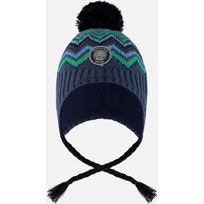 Lined Peruvian Knit Pompom Hat Blue and Green, Green and Blue