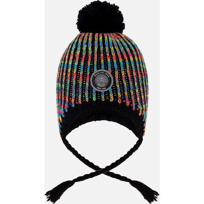 Lined Peruvian Knit Pompom Hat, Black and Multicolor
