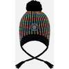 Lined Peruvian Knit Pompom Hat, Black and Multicolor - Winter Hats - 1 - thumbnail