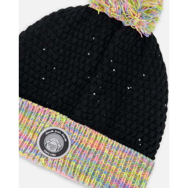 Lined Knit Hat with Pompom Black and Multicolor, Multicolored - Winter Hats - 5