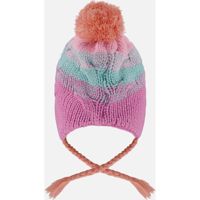 Lined Peruvian Knit Pompom Hat, Pink, Orange and Turquoise - Winter Hats - 2