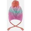 Lined Peruvian Knit Pompom Hat, Pink, Orange and Turquoise - Winter Hats - 2