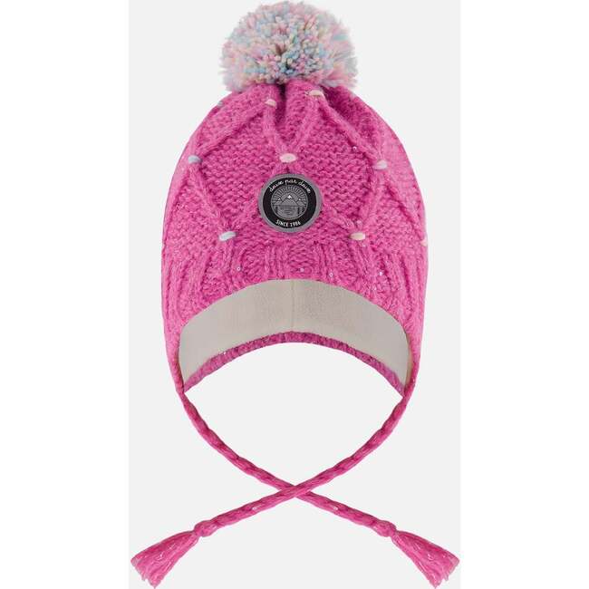 Lined Peruvian Knit Hat with Pompom Pink and Multicolor, Pink and Multi-Colored