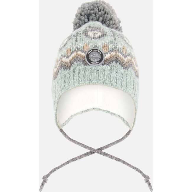 Lined Peruvian Knit Pompom Hat, Gray and Sage