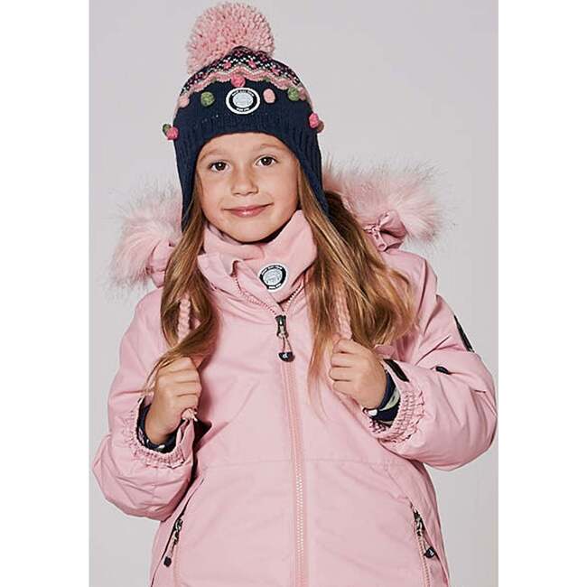 Lined Peruvian Knit Pompom Hat, Navy Blue and Pink - Winter Hats - 2