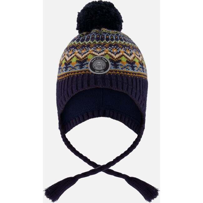 Lined Peruvian Knit Hat with Pompom, Taupe and Navy