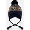 Lined Peruvian Knit Hat with Pompom, Taupe and Navy - Winter Hats - 1 - thumbnail