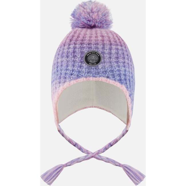 Lined Peruvian Knit Pompom Hat, Blue, Purple and Pink