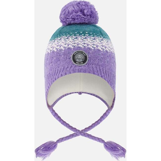 Lined Peruvian Knit Hat with Pompom, Lilac and Green