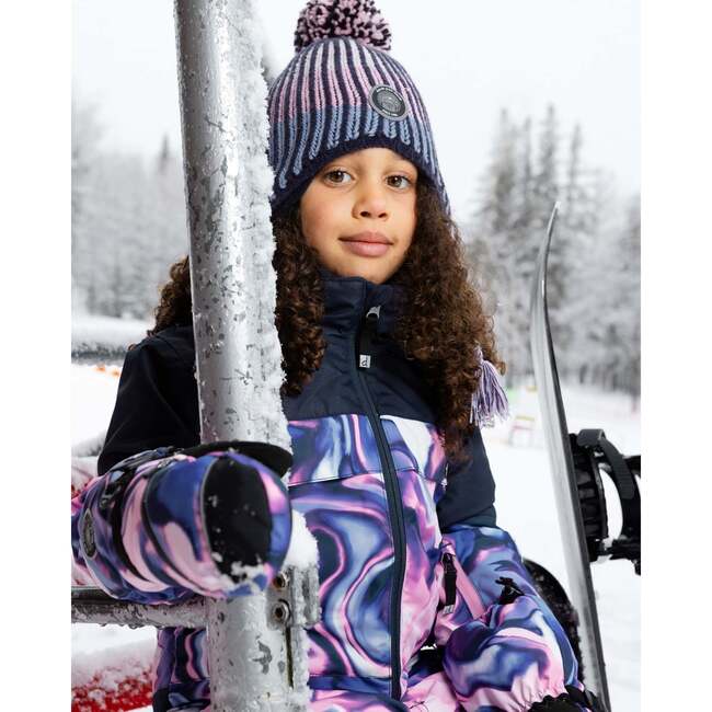Lined Peruvian Knit Pompom Hat, Black and Purple - Winter Hats - 2
