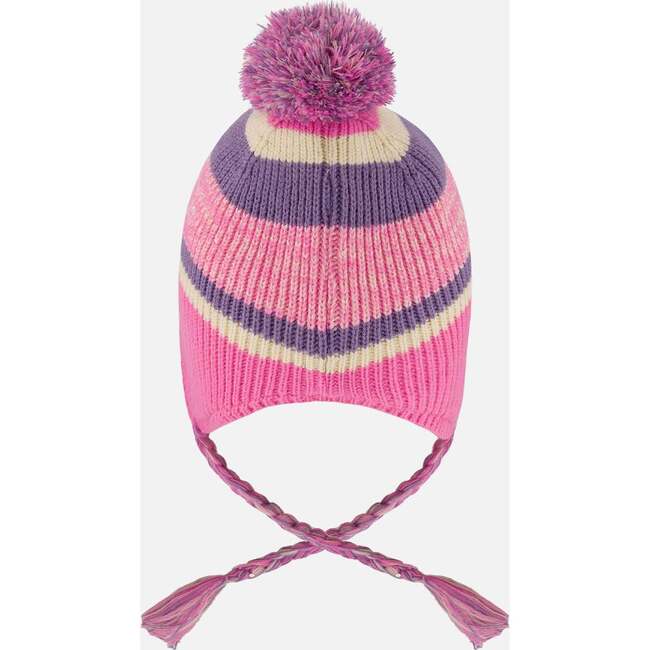 Lined Peruvian Knit Pompom Hat Pink and Purple, Pink and Mauve - Winter Hats - 3