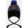 Lined Peruvian Knit Pompom Hat, Black, Blue and Brown - Winter Hats - 1 - thumbnail
