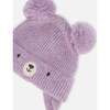 Lined Baby Knit Hat with Pompoms, Purple Gray - Winter Hats - 4