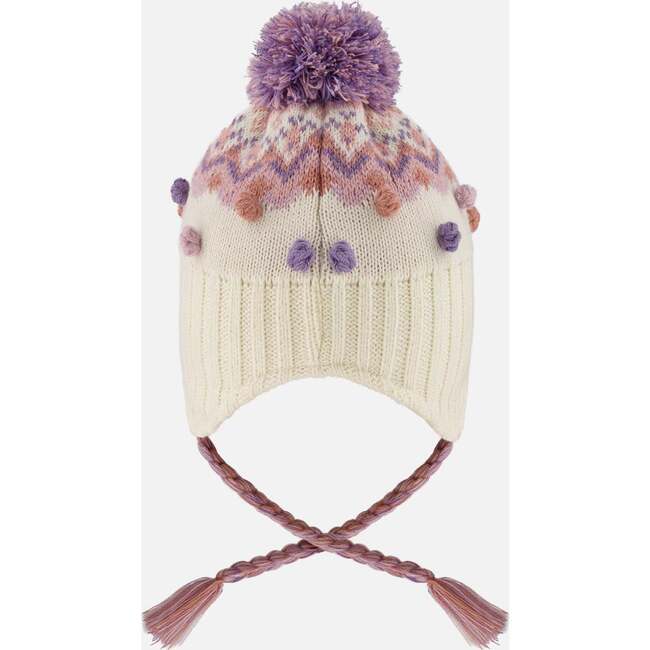 Lined Peruvian Knit Pompom Hat, Off-White and Lilac - Winter Hats - 3