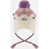 Lined Peruvian Knit Pompom Hat, Off-White and Lilac - Winter Hats - 3