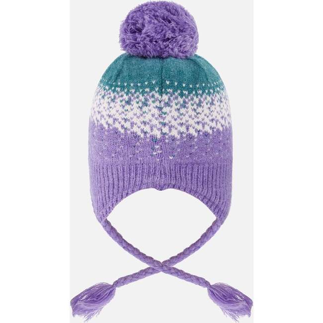 Lined Peruvian Knit Hat with Pompom, Lilac and Green - Winter Hats - 2