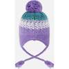 Lined Peruvian Knit Hat with Pompom, Lilac and Green - Winter Hats - 2