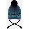 Lined Peruvian Knit Pompom Hat Blue and Green, Green and Blue - Winter Hats - 3
