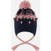 Lined Peruvian Knit Pompom Hat, Navy Blue and Pink - Winter Hats - 3