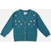Knitted Cardigan with Flower Embroidery, Dark Green - Cardigans - 1 - thumbnail