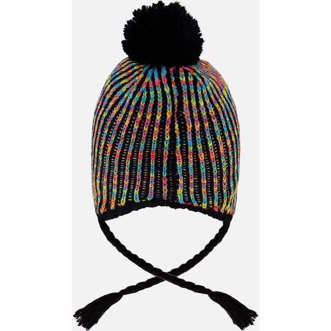 Lined Peruvian Knit Pompom Hat, Black and Multicolor - Winter Hats - 3