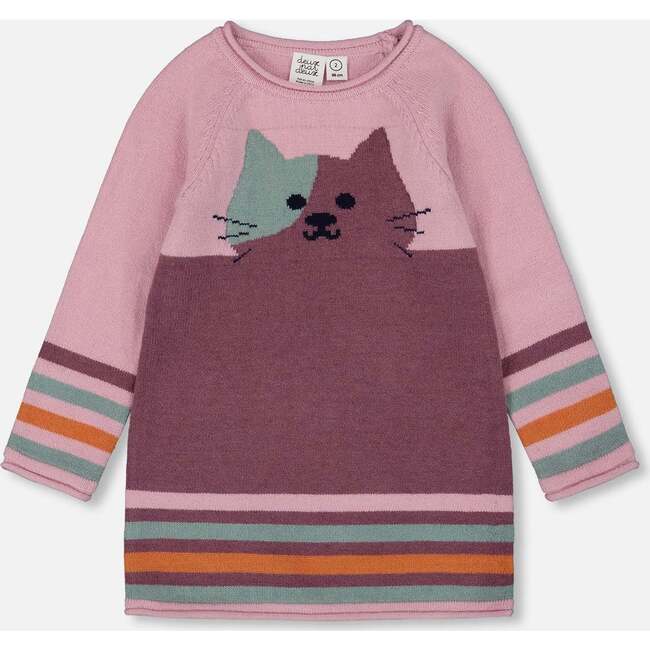 Knitted Dress with Cat, Dusty Pink