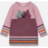 Knitted Dress with Cat, Dusty Pink - Dresses - 1 - thumbnail