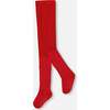 Knit Tights with Tone-On-Tone Star Pattern, Red - Tights - 1 - thumbnail