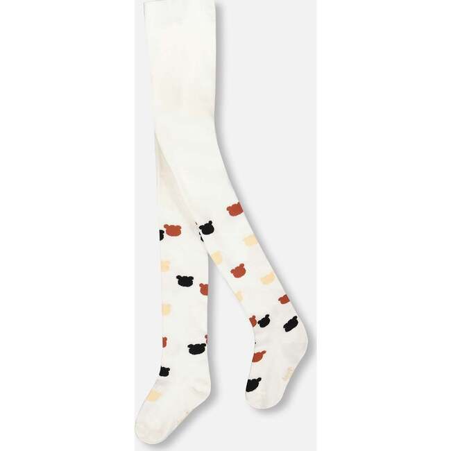Knit Tights with Teddy Bear Pattern, Off-White