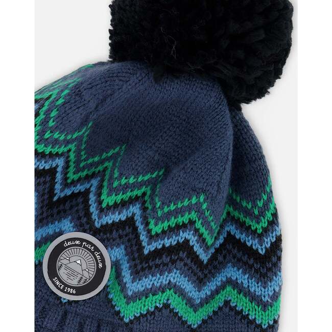 Lined Peruvian Knit Pompom Hat Blue and Green, Green and Blue - Winter Hats - 4