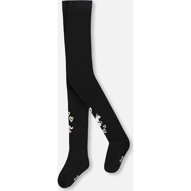 Knit Tights with Unicorns and Hearts, Black