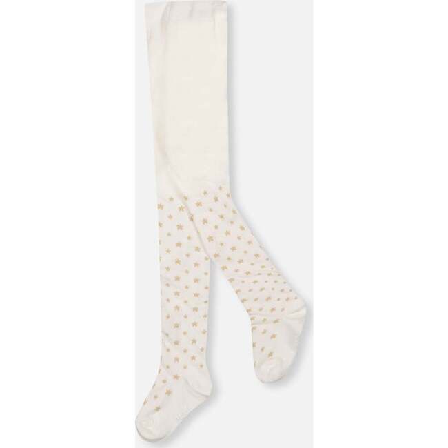 Knit Tights with Golden Star Pattern, Off-White